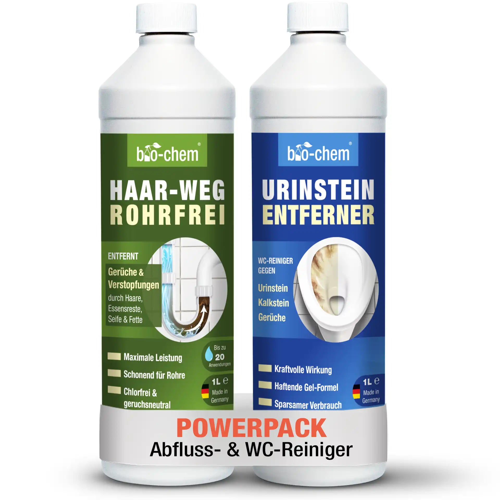 Powerpack mit Haar-Weg Rohrfrei & Urinsteinentferner von bio‑chem – Artikel 9000192