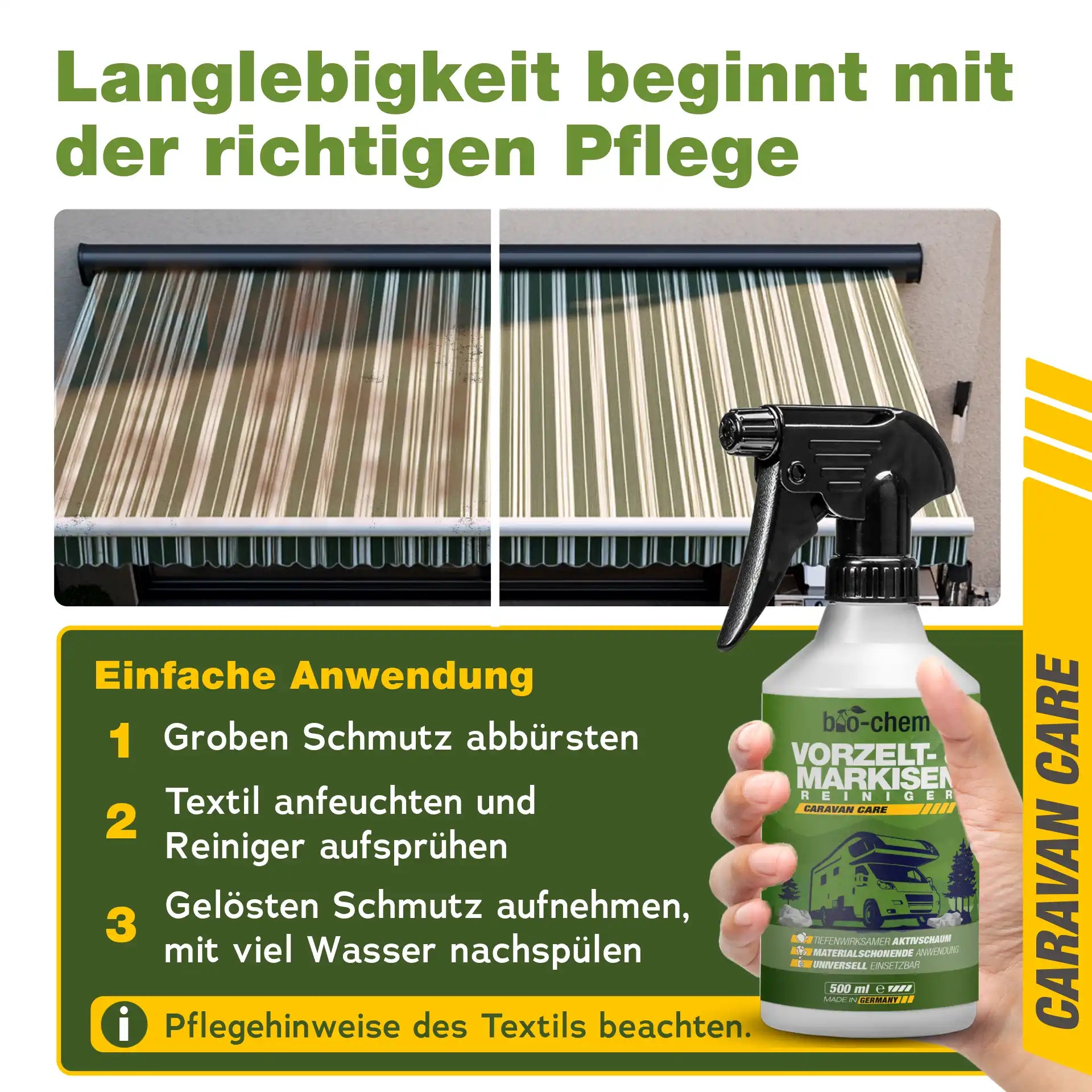 Vorher Nachher Anwendung Markise Textil