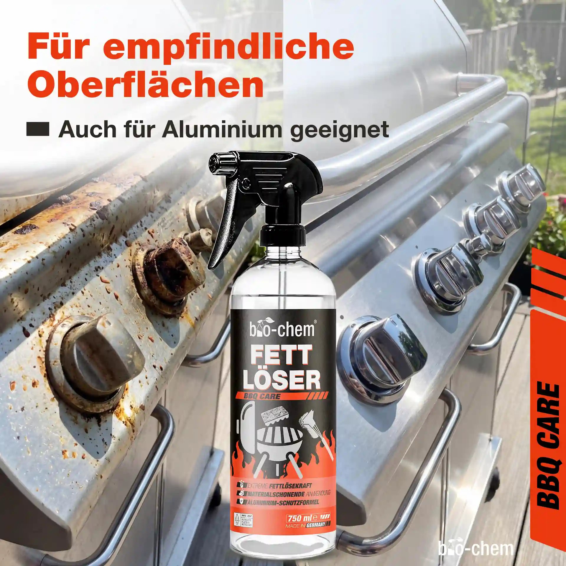 Fettlöser Grillreiniger für Edelstahl und Aluminium entfernt Fett und Schmutz materialschonend