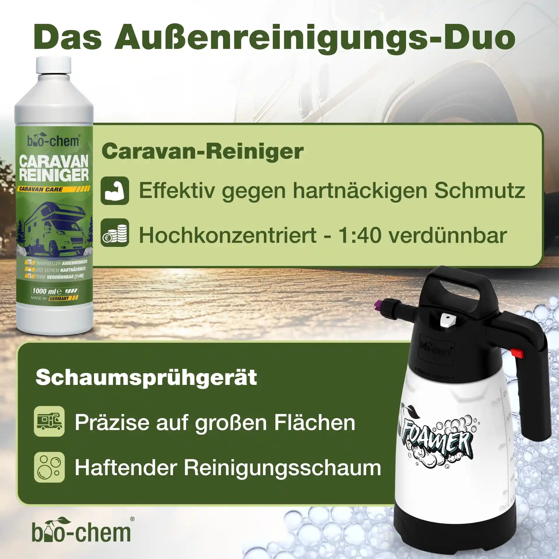 Caravan-Reiniger und Regenstreifen-Entferner für die effektive Außenreinigung von Wohnmobilen und Caravans