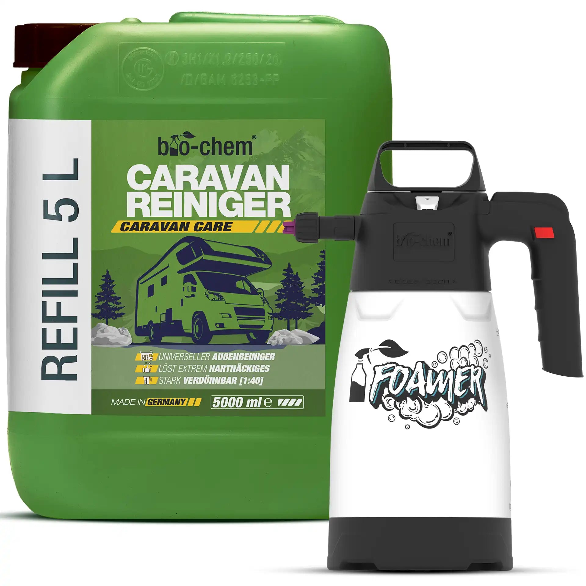 bio-chem Caravan Reiniger Konzentrat 1000ml Flasche Made in Germany – Universalreiniger für die Außenreinigung von Wohnmobilen und Wohnwagen.