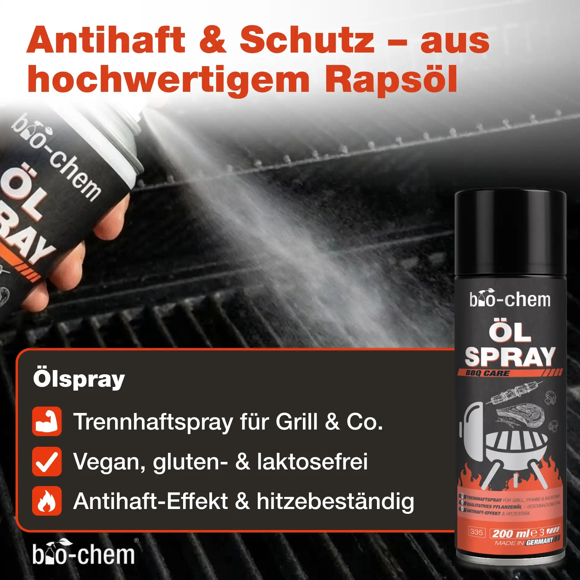 Ölspray Antihaftspray Trennhaftspray verhindert Anbrennen des Grillguts.