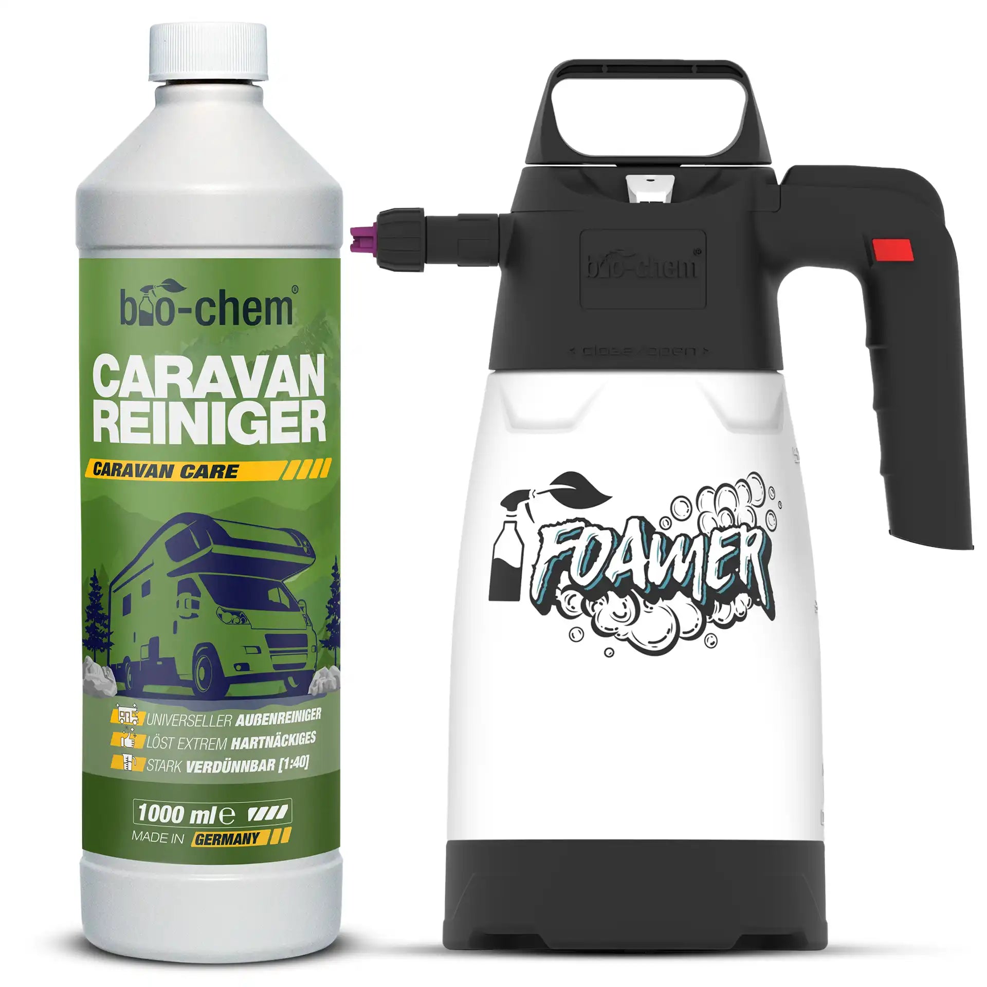 bio-chem Caravan Reiniger Konzentrat 1000ml Flasche Made in Germany – Universalreiniger für die Außenreinigung von Wohnmobilen und Wohnwagen.