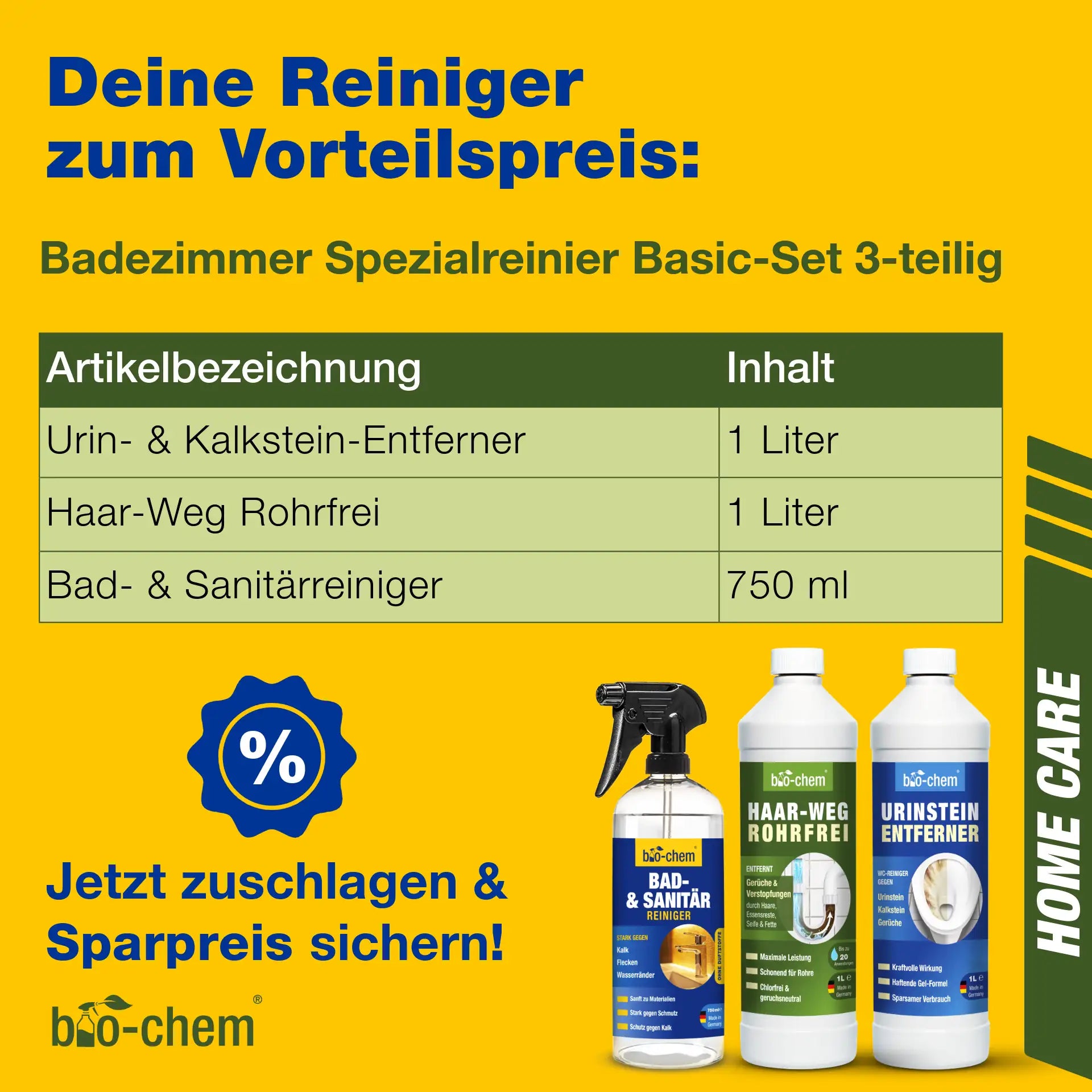 Vorteilspack: Bad- &amp; Sanitärreiniger, Haar-Weg Rohrfrei und Urinstein-Entferner – Artikel 900006