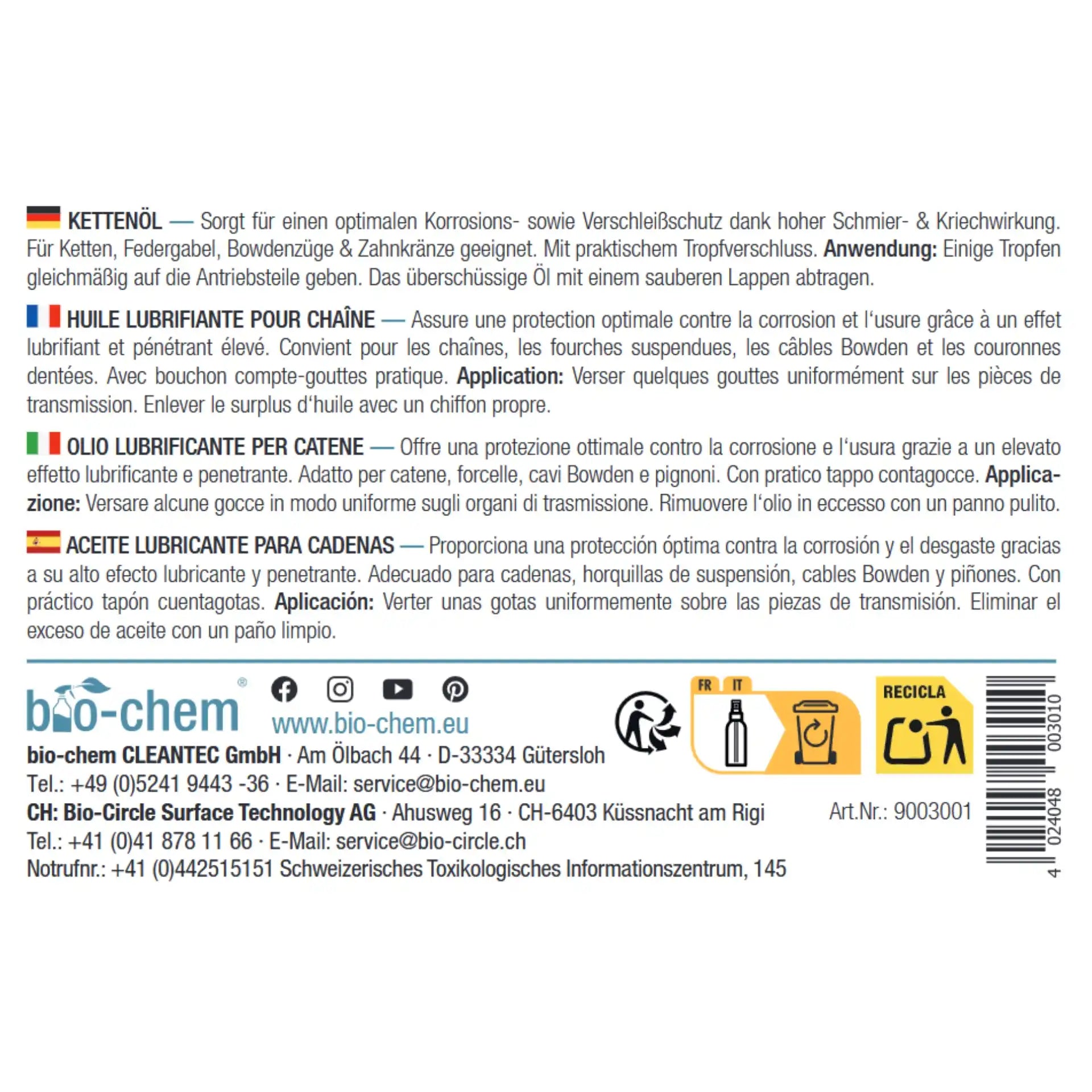 Kettenöl Fahrrad (100 ML + Tuch)