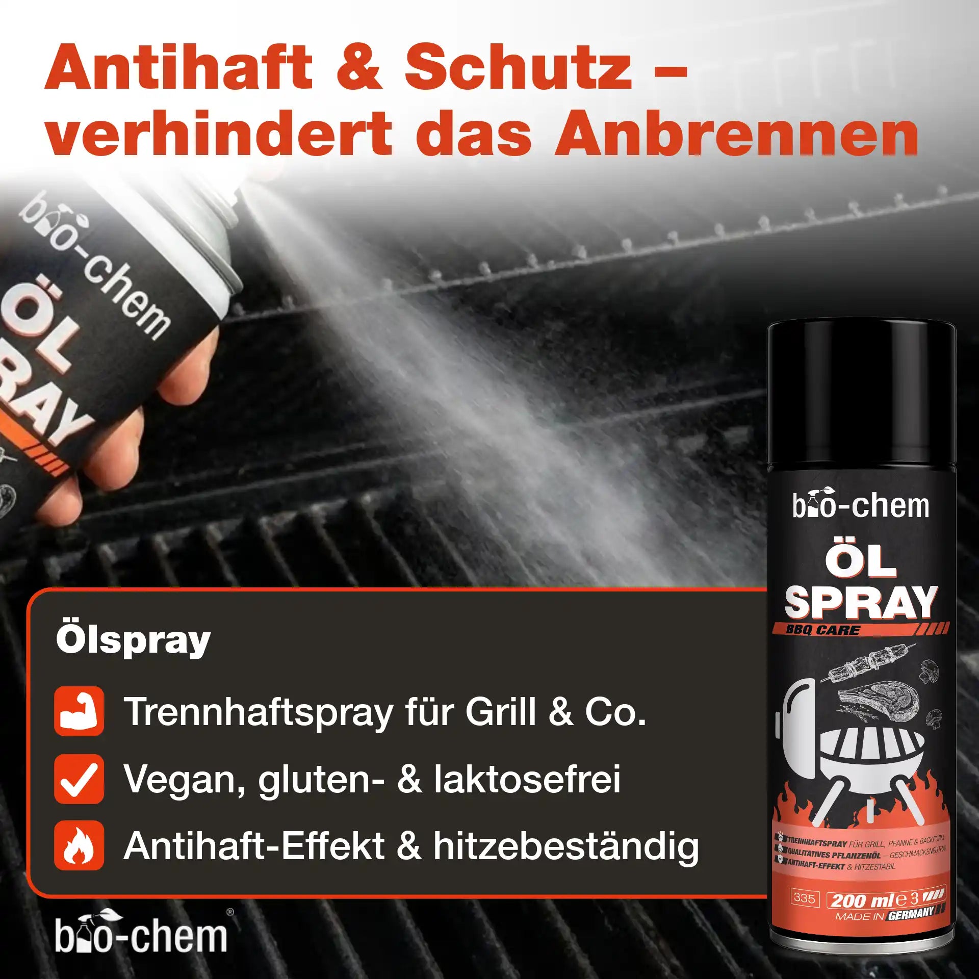 Grill Öl Spray Antihaft verhindert Anbrennen auf Grillrost und Backofen hitzebeständig vegan