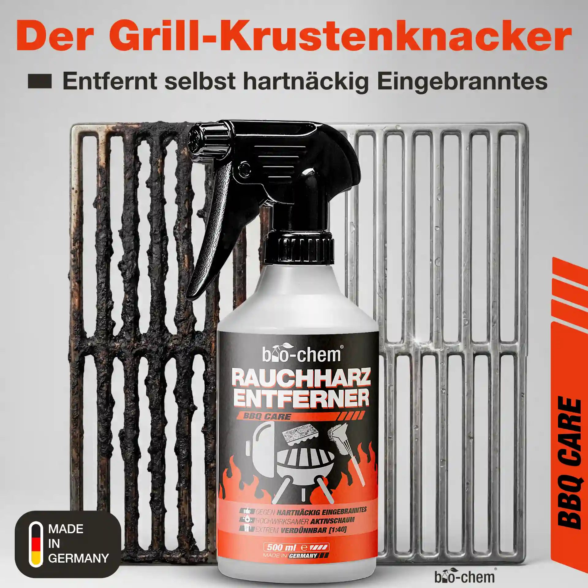 Rauchharzentferner löst eingebranntes Fett und Krusten vom Grillrost effektiv Grill reinigen leicht gemacht