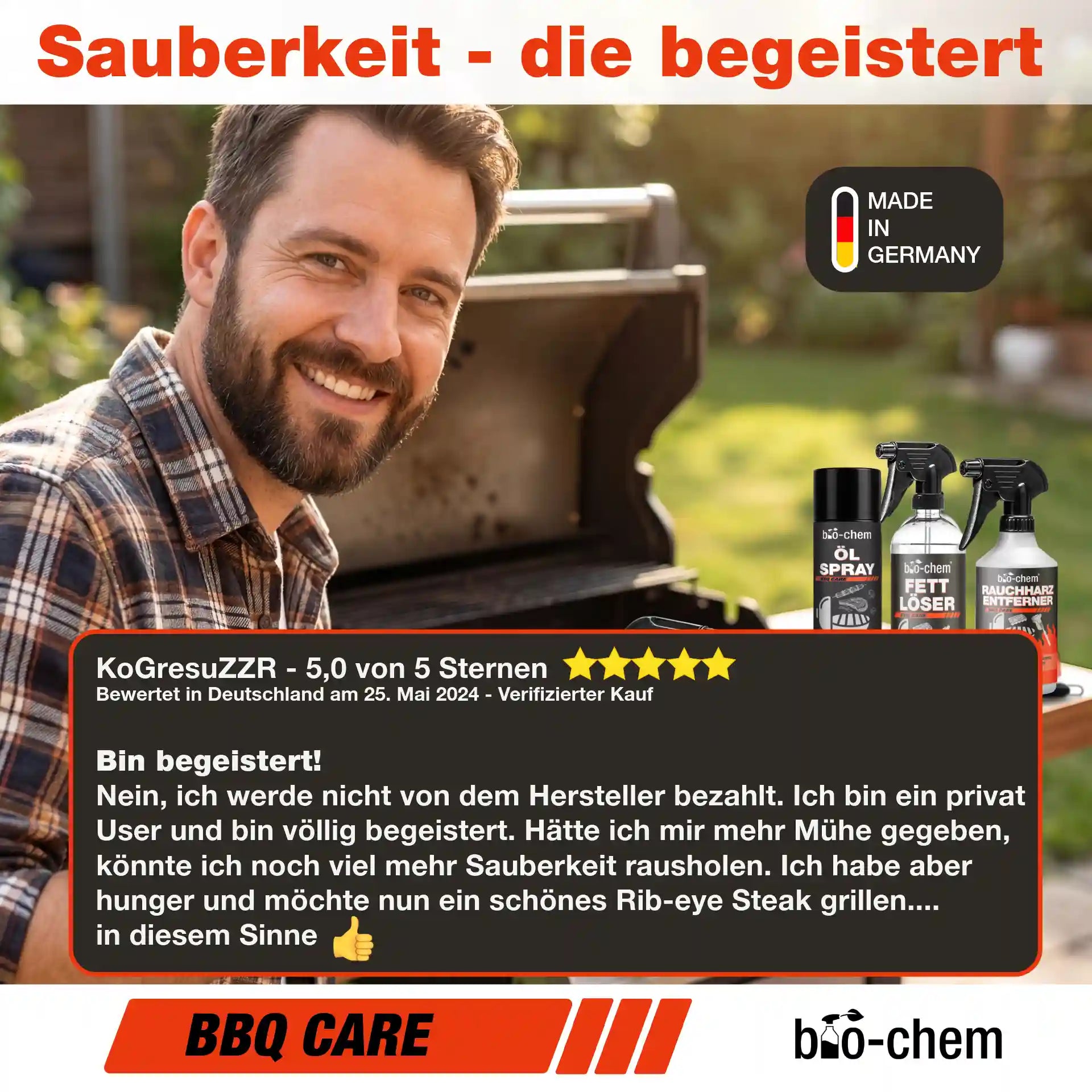 Grillreiniger Set Bewertung 5 Sterne Anwendung BBQ Reinigung für sauberen Grill und perfekte Ergebnisse