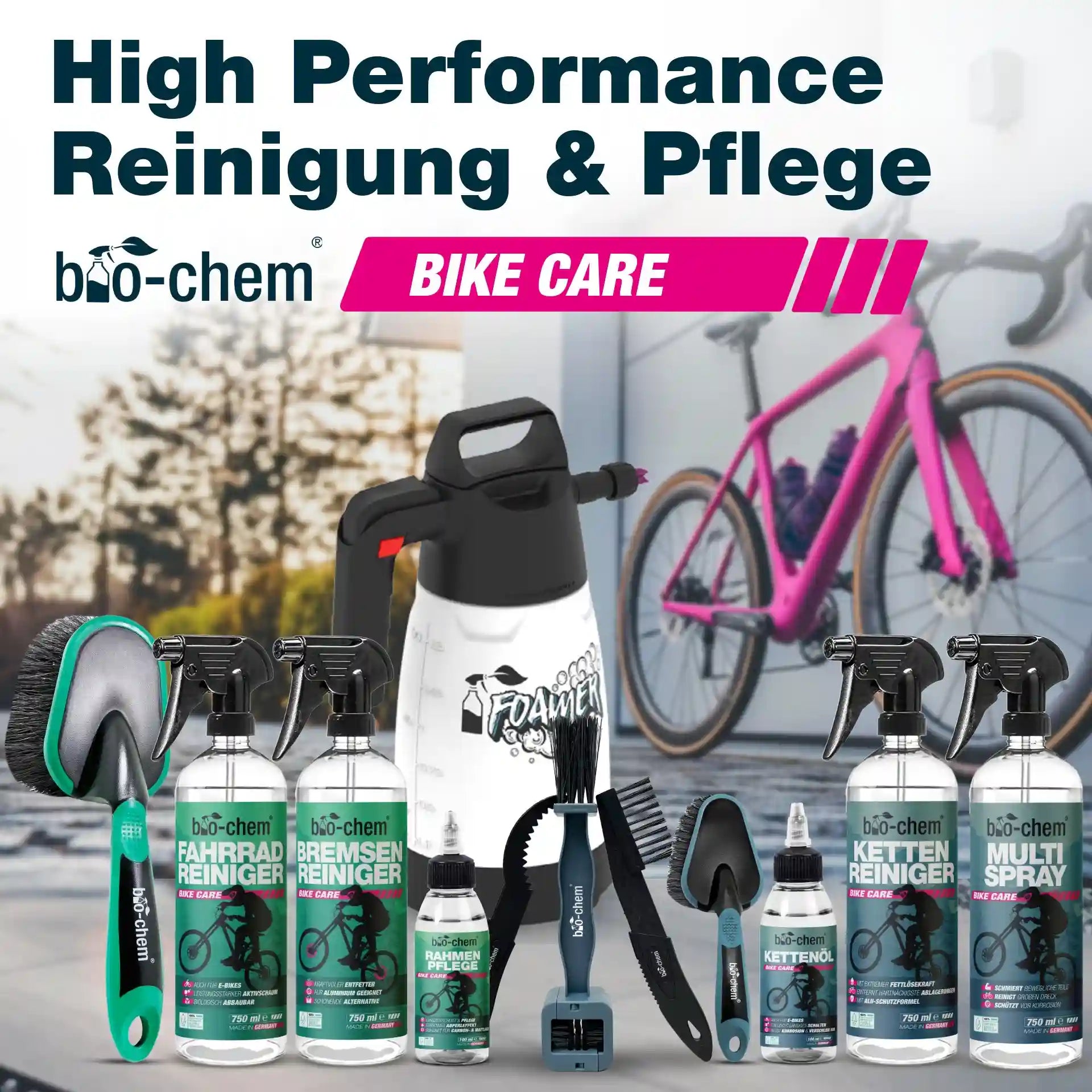 Umfangreiches High Performance Sortiment für Fahrradreinigung und Pflege von bio-chem – Made in Germany.