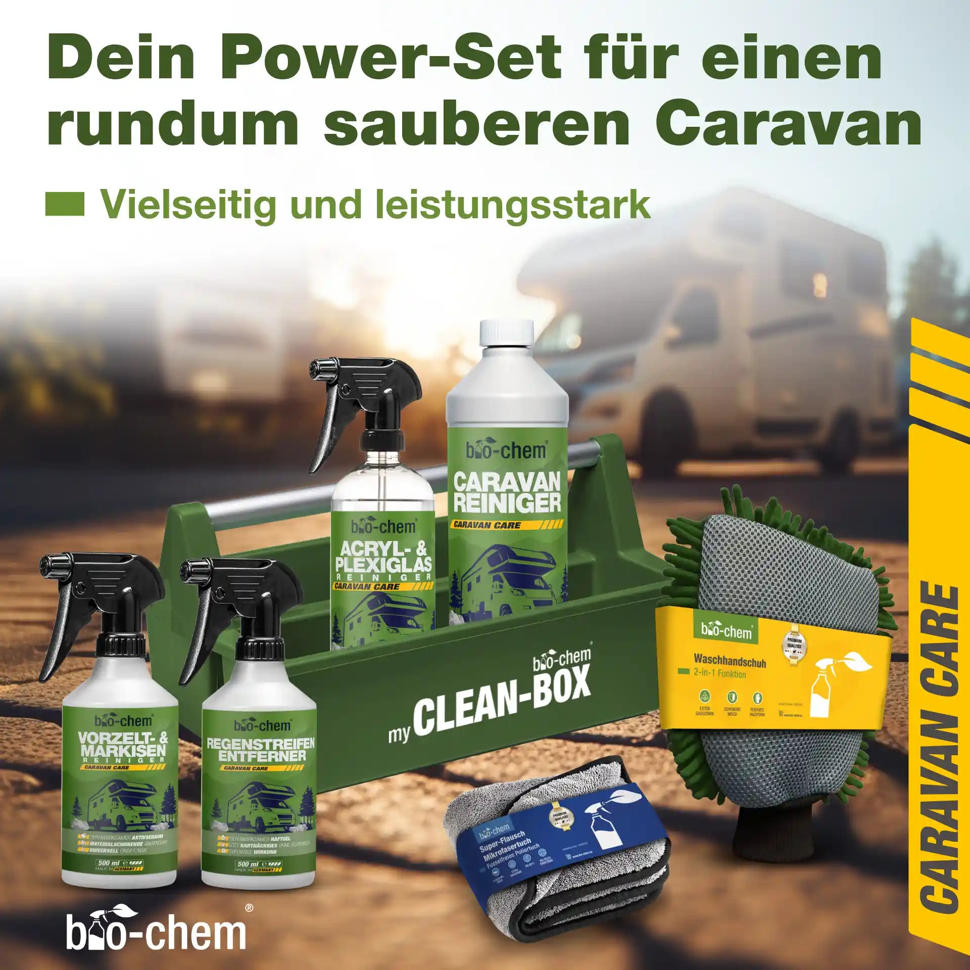 Caravan Außenpflege Set von bio-chem für die gründliche Reinigung und Pflege von Wohnmobil und Caravan