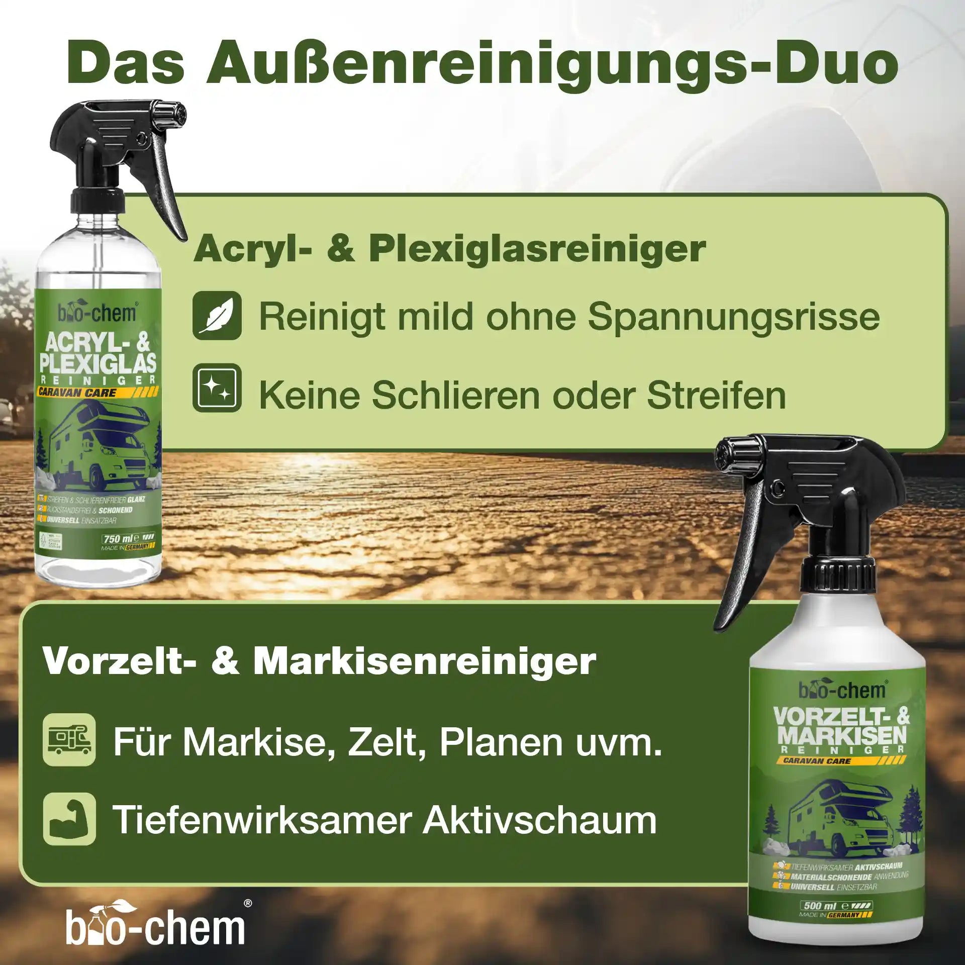 Spezialreiniger für Acrylglas, Wohnmobilfenster, Markisen, Vorzelte und Planen im Caravan-Bereich