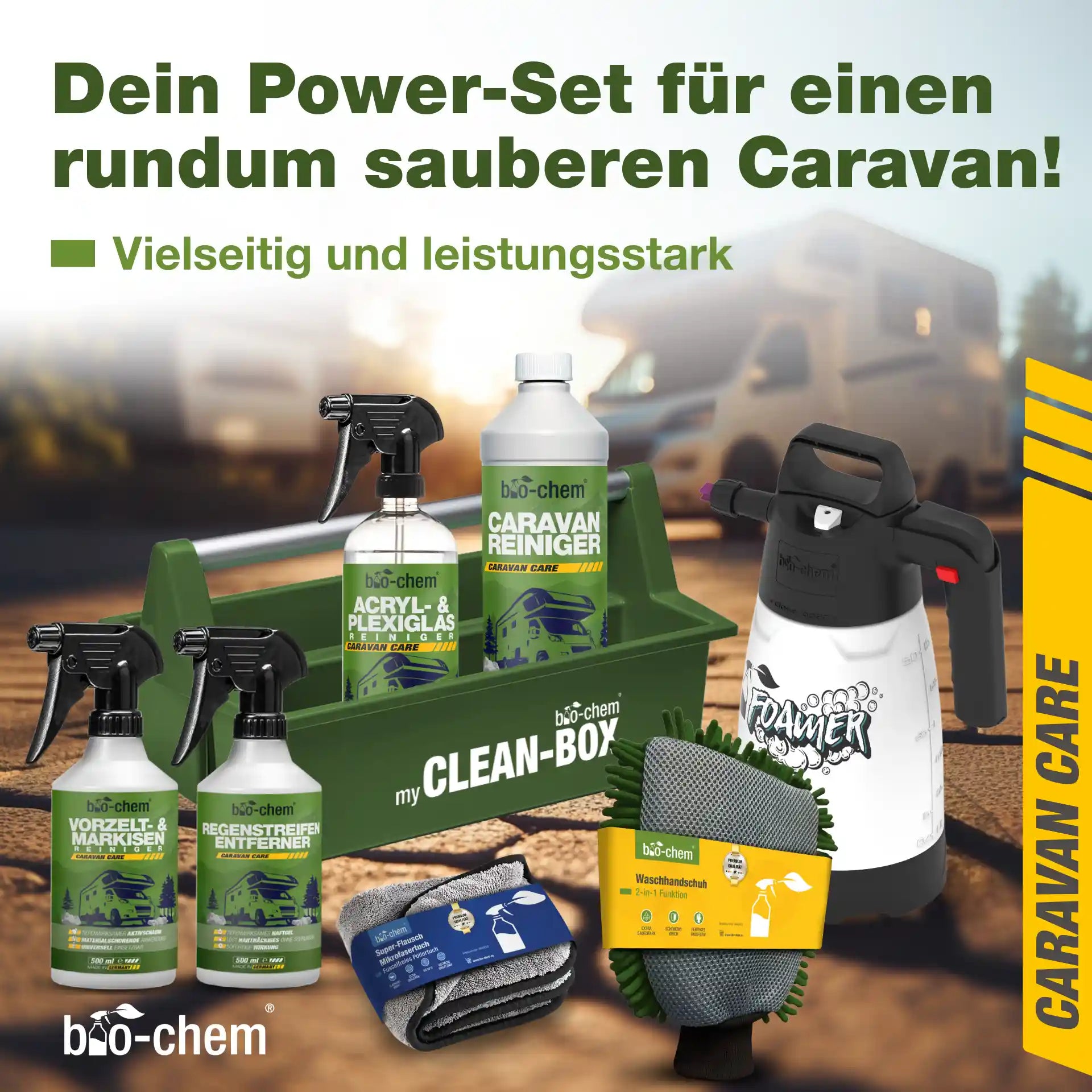 Caravan Außenpflege Set von bio-chem für die gründliche Reinigung und Pflege von Wohnmobil und Caravan