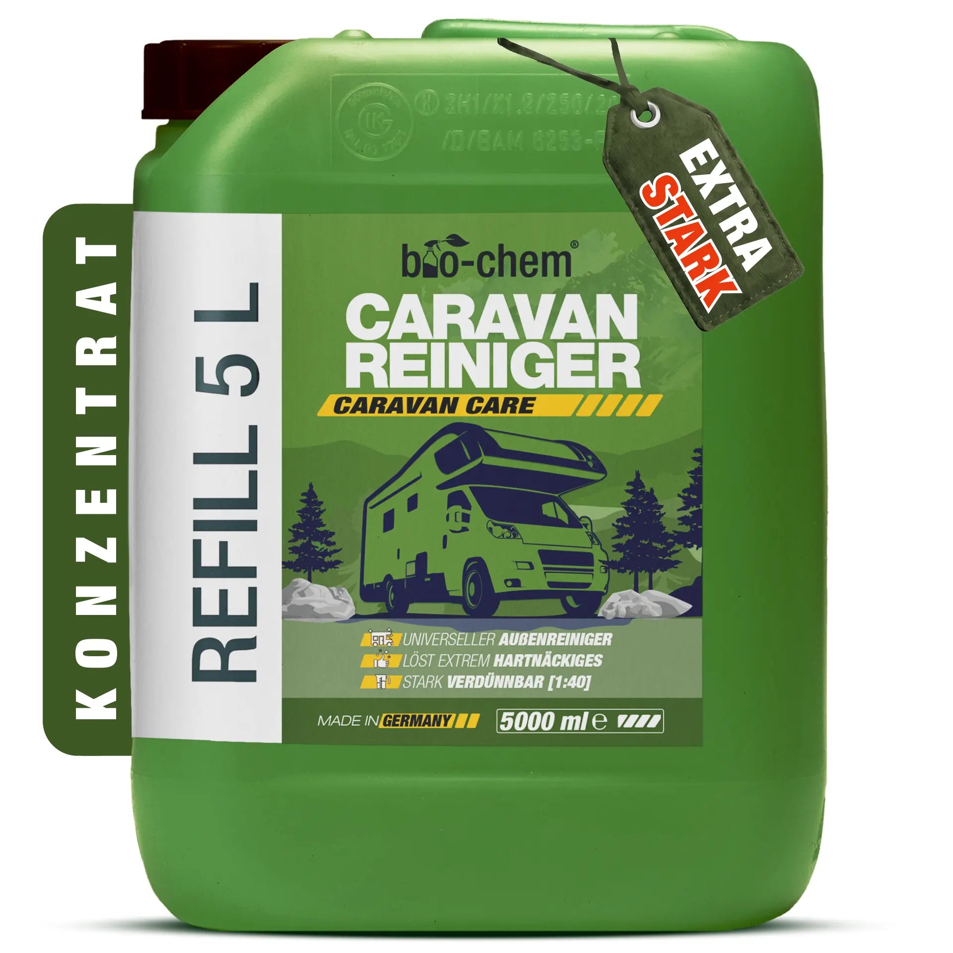 bio-chem Caravan Reiniger Konzentrat 1000ml Flasche Made in Germany – Universalreiniger für die Außenreinigung von Wohnmobilen und Wohnwagen.