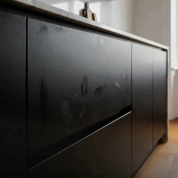 Küchenfront Schwarz matt Fingerabdrücke